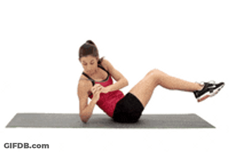 Woman In Red Doing Russian Twist Crunches GIF