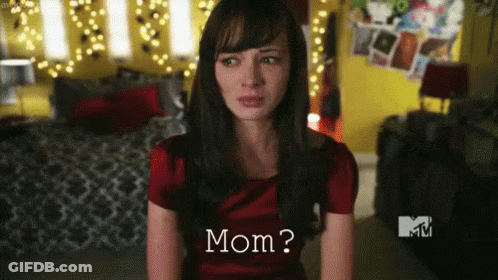 Woman In Red Dress Asking Mom GIF