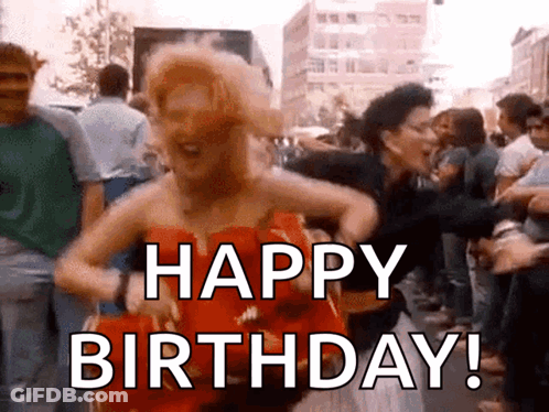 Woman In Red Dress Dancing Happy Birthday GIF
