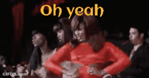 Woman In Red Dress Dancing Oh Yeah GIF