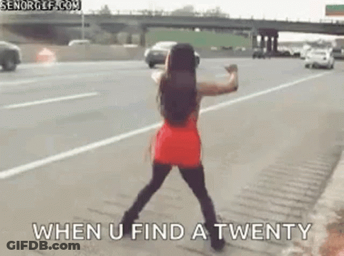 Woman In Red Dress Dancing On Highway GIF