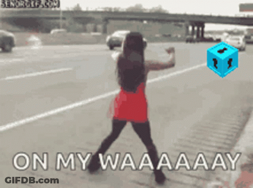 Woman In Red Dress Dancing On Highway On My Waaaay GIF