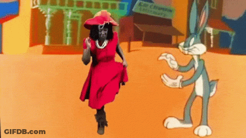 Woman In Red Dress Dancing With Bugs Bunny GIF