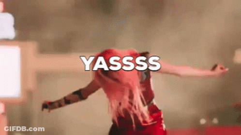 Woman In Red Dress Dancing Yasssss Sign GIF