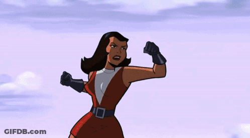 Woman In Red Dress Fighting Monster GIF