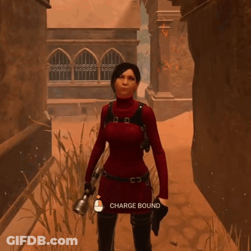 Woman In Red Dress Holding Flashlight Charge Bound GIF