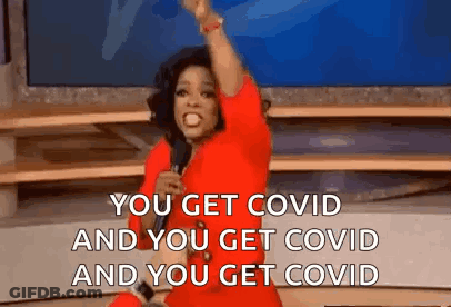 Woman In Red Dress Holding Microphone Saying You Get Covid GIF