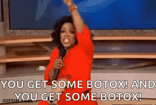 Woman In Red Dress Holding Microphone Saying You Get Some Botox And You Get Some Botox GIF
