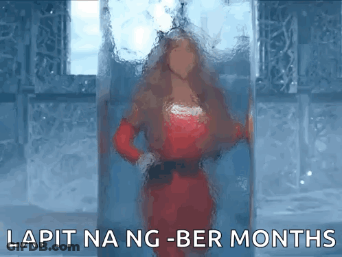 Woman In Red Dress In Glass Box Saying Lapit Na Ng-Ber Months GIF