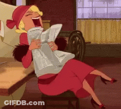 Woman In Red Dress Laughing Reading Newspaper GIF