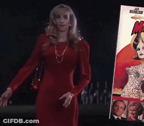 Woman In Red Dress Next To Jack Nicholson Poster GIF