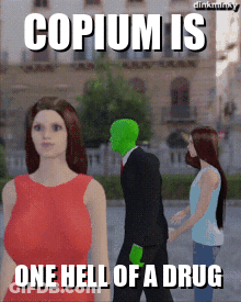 Woman In Red Dress Next To Man With Green Face GIF