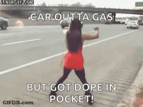 Woman In Red Dress On Highway Side GIF