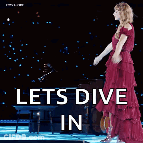 Woman In Red Dress On Stage Let's Dive In GIF