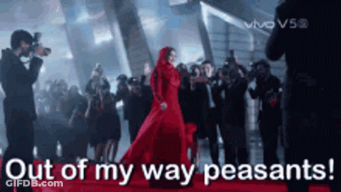 Woman In Red Dress Out Of My Way Peasants GIF