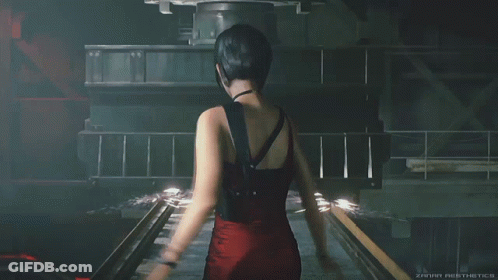 Woman In Red Dress Running Through Dark Room GIF