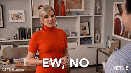 Woman In Red Dress Saying Ew No To Man GIF