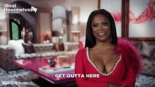 Woman In Red Dress Saying Get Outta Here GIF