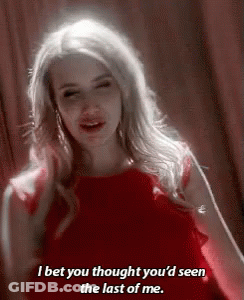 Woman In Red Dress Saying I Bet You Thought You'd Seen The Last Of Me GIF