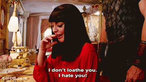Woman In Red Dress Saying I Don't Loathe You GIF