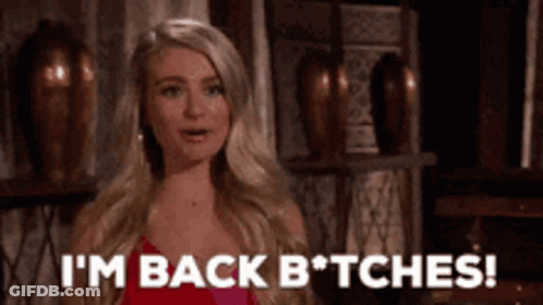 Woman In Red Dress Saying Im Back Bitches GIF