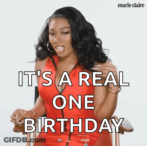Woman In Red Dress Saying Real Birthday GIF