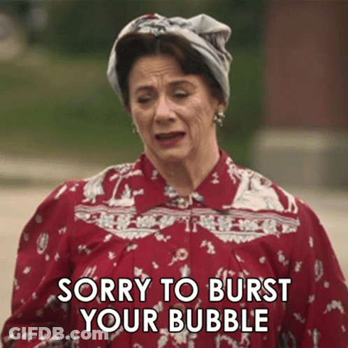 Woman In Red Dress Saying Sorry To Burst Your Bubble GIF
