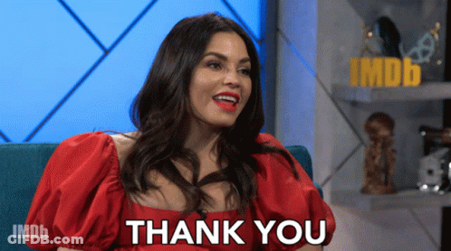 Woman In Red Dress Saying Thank You On IMDb GIF