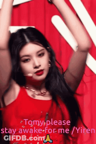 Woman In Red Dress Saying Tomy Please Stay Awake For Me Yiren GIF