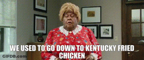 Woman In Red Dress Saying We Used To Go Down To Kentucky Fried Chicken GIF