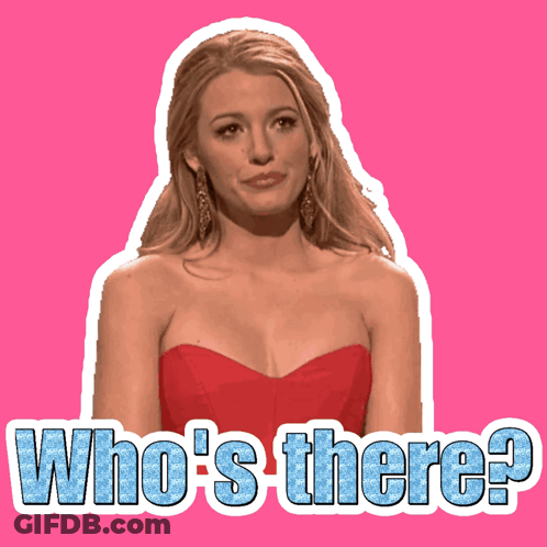 Woman In Red Dress Saying Who's There GIF