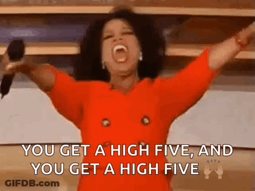 Woman In Red Dress Saying You Get A High Five GIF