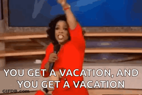 Woman In Red Dress Saying You Get A Vacation GIF
