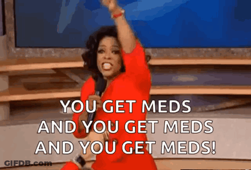 Woman In Red Dress Saying You Get Meds GIF