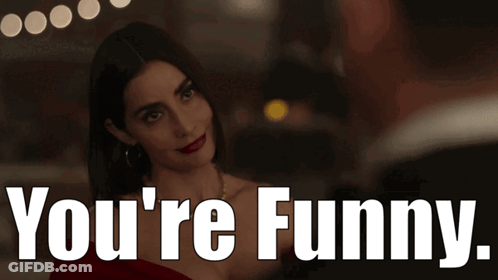 Woman In Red Dress Saying You're Funny GIF