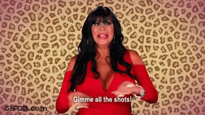 Woman In Red Dress Says Gimme All The Shots GIF