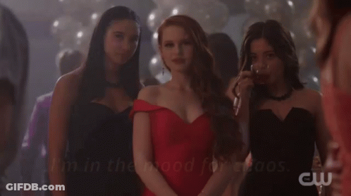 Woman In Red Dress Says I'm In The Mood For Chaos GIF