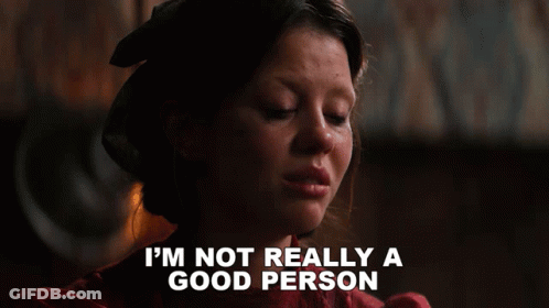 Woman In Red Dress Says Not Really A Good Person GIF
