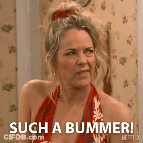 Woman In Red Dress Says Such A Bummer GIF