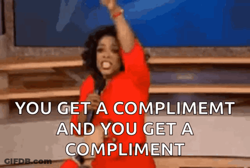 Woman In Red Dress Says You Get A Compliment GIF