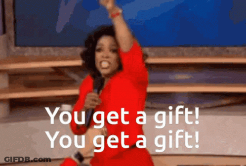Woman In Red Dress Says You Get A Gift GIF