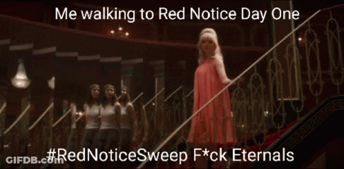 Woman In Red Dress Walking Down Stairs GIF