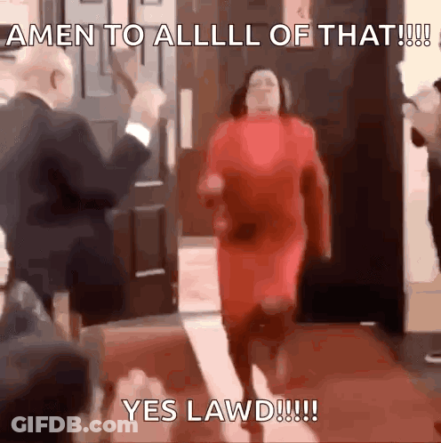 Woman In Red Dress Walking Red Carpet Amen To All GIF