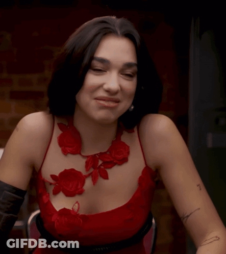 Woman In Red Dress With Arm Tattoo Saying I GIF