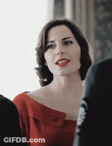 Woman In Red Dress With Button GIF