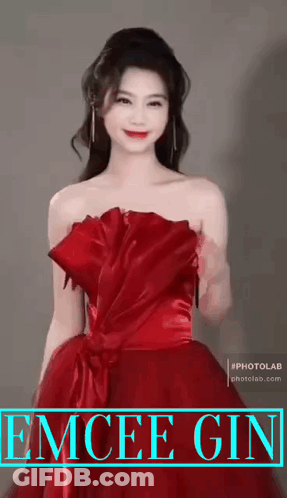 Woman In Red Dress With Emcee Gin GIF