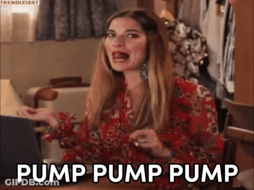 Woman In Red Dress With Mouth Open Saying Pump Pump Pump GIF