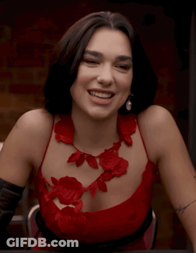 Woman In Red Dress With Roses GIF