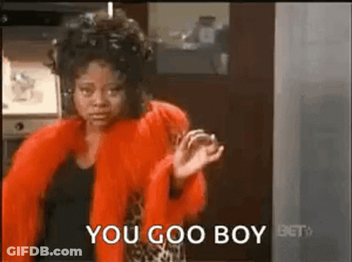 Woman In Red Fur Coat Saying You Goo Boy GIF