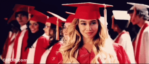 Woman In Red Graduation Cap And Gown GIF